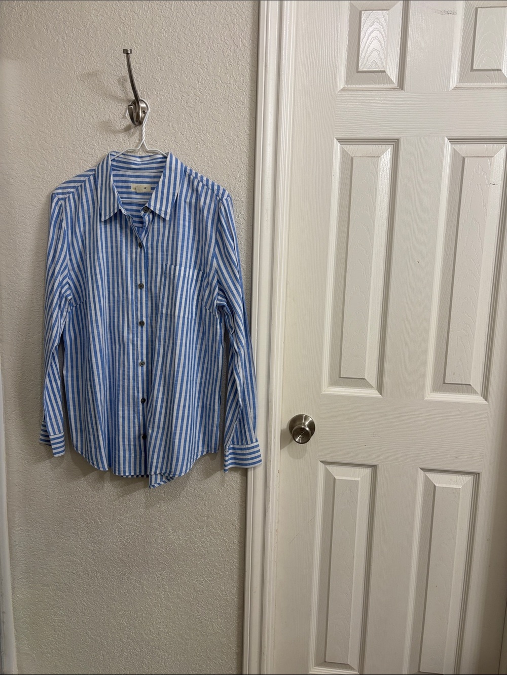 Blue and White Striped Women's Button-Up Blouse